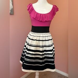 VTN Y2K babydoll mean girls colorblock hot pink & black cinched waistband Sz 1